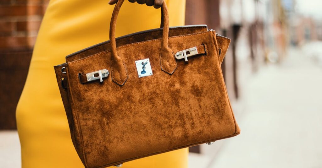 Woman Wearing Brown Leather Tote Bag