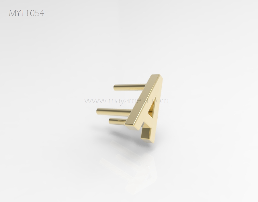 Custom gold letter logo tag with fixing prongs