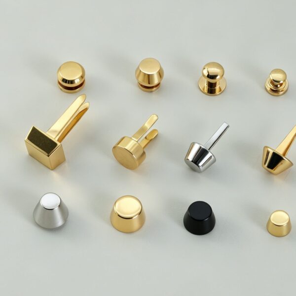 Assorted metal bag feet and studs in gold, silver and black finishes by Maya Metal