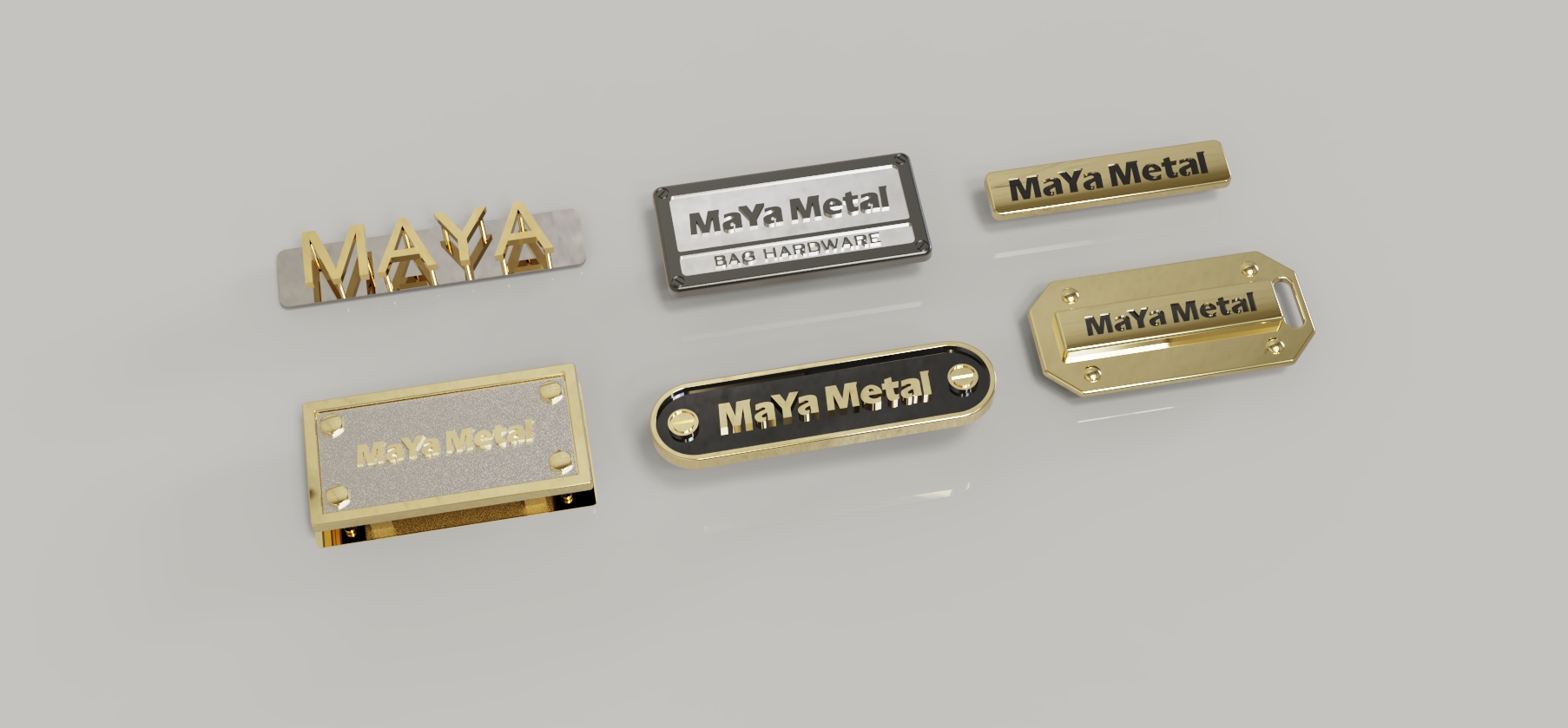 Custom metal logo tag collection for bag hardware sourcing